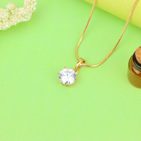 "Sparkling White Round Pendant in Gold Finish for Daily Elegant Wear, XPPT1678 - Picture 2 of 13